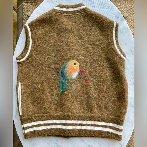 Saccharine NYC wool blend sleeveless vest w/felted bird design, XS (ovrszd) NWOT - Picture 1 of 15